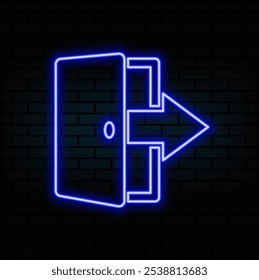 Open door. Interior design. Neon icon. Business concept. Front view. Home office. Vector illustration.