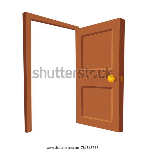 Open Door Isolated Vector Illustration Wooden Stock