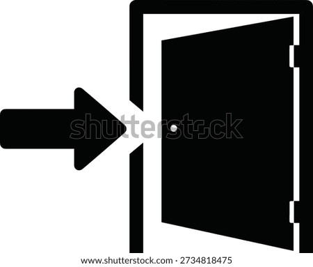 Open door with left-pointing arrow icon, black vector symbol for entry, login, access, transition, direction, interface, navigation