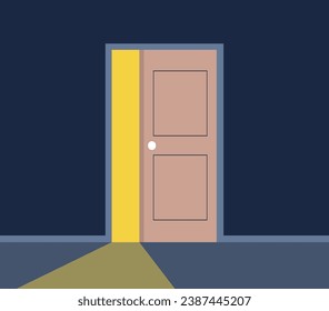 Open door light dark room exit entrance doorway concept. Vector flat graphic design illustration
