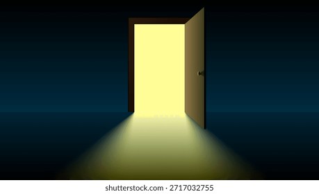 Puerta Abierta Con Luz De Ella En La Habitación Oscura. Vector EPS10