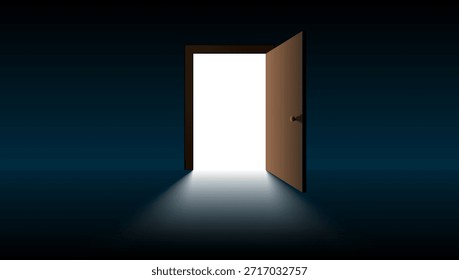 Abra A Porta Com A Luz Dele No Quarto Escuro. Vetor EPS10