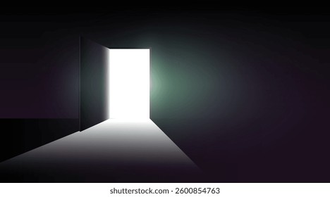 Open door with light going through it. Dark horror room