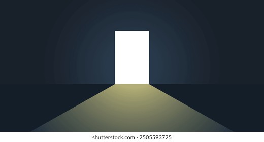 Open door with light icon in flat style. Dark room vector illustration on isolated background. Doorway entrance sign business concept.