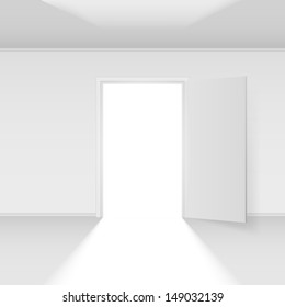 Open door with light. Illustration on white background