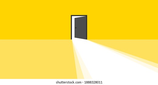 Open door. Open door with light rays Business concept. Vector illustration