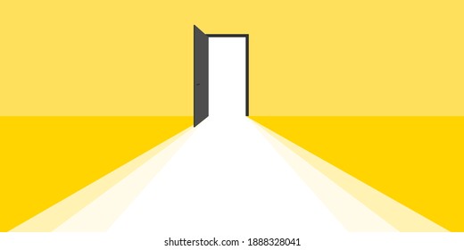 Open Door. Open Door With Light Rays Business Concept. Trend Design. Vector Illustration