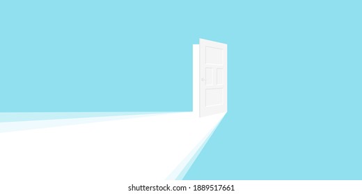 Open door. Open door with light rays Business concept. Trend design. Flat style. Vector illustration