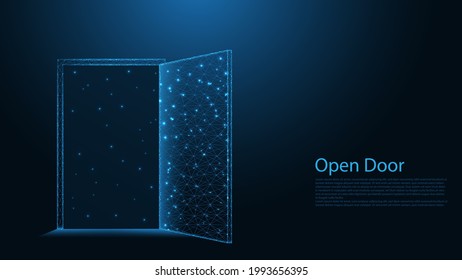 Open door line connection. Low poly wireframe design. Abstract geometric background. vector illustration.