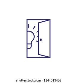 Open door line icon. Bulb, lightbulb, new idea. Business concept. Can be used for topics like problem solving, decision making, finding solution