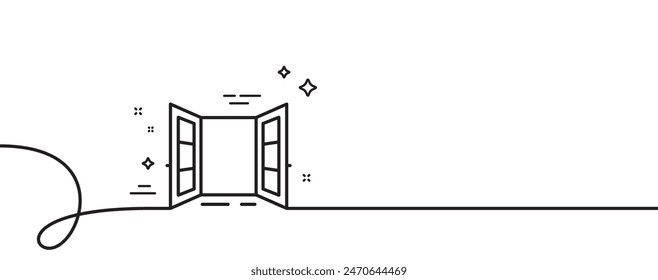 Open door line icon. Continuous one line with curl. Entrance doorway sign. Building exit symbol. Open door single outline ribbon. Loop curve pattern. Vector