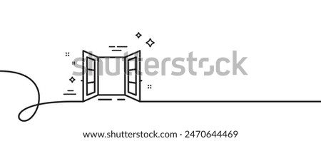 Open door line icon. Continuous one line with curl. Entrance doorway sign. Building exit symbol. Open door single outline ribbon. Loop curve pattern. Vector