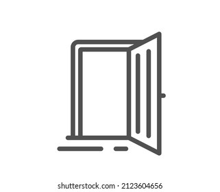 Icono de la línea de la puerta abierta. Señal de la puerta de entrada. Generar símbolo de entrada. Elemento de diseño de calidad. Icono de puerta abierta con estilo lineal. Trazo editable. Vector