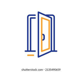 Open door line icon. Entrance doorway sign. Building entry symbol. Colorful thin line outline concept. Linear style open door icon. Editable stroke. Vector