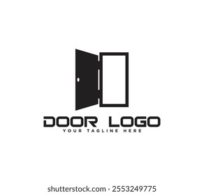 Projeto do logotipo da porta aberta, símbolo da saída, ilustração do vetor.