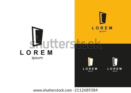 Open door logo. Yellow asymmetric door with black, white and color variant. 