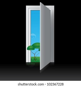 Open the door to nature. Vector illustration.
