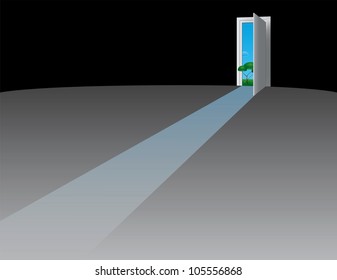 Open the door to nature. Vector illustration.