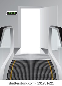 Open the door on the escalator. Vector illustration.