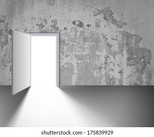 open door on a gray wall
