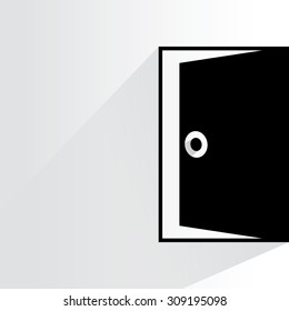 open door on white background, flat and shadow theme