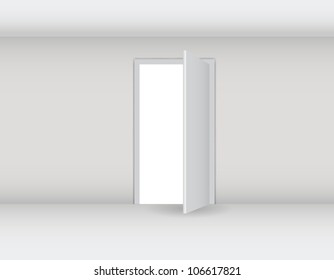 Open Door On A White Wall Vector Illustration