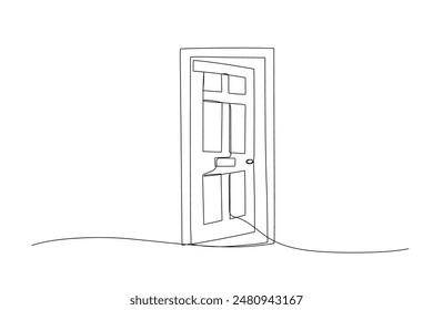 Ilustración de una línea de puerta abierta, dibujo de arte de línea continua de signo de bienvenida.