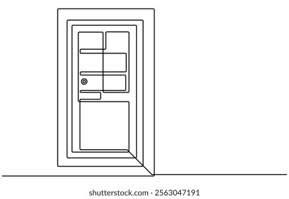 Open door one line illustration, welcome sign continuous line art drawing, Door One Line Art drawing