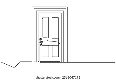 Open door one line illustration, welcome sign continuous line art drawing, Door One Line Art drawing