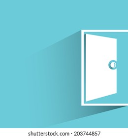 open door, opportunity concept, blue background, flat and shadow theme