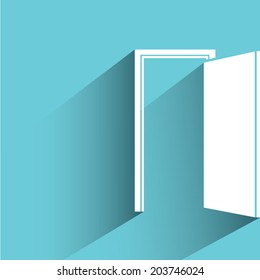 open door, opportunity concept, blue background, flat and shadow theme