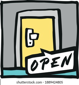 Abrir la puerta original del dibujo manual simple convertido en vector y coloreado 