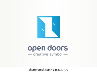 Open door, in and out creative symbol concept. Enter, exit, real estate agency abstract business logo idea. Home interior, doorway icon. Corporate identity logotype, company graphic design tamplate