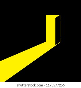 The open door out of the darkness to the light. Vector illustration.