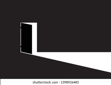 The open door out of the darkness to the light. Hope Concept. New Possibilities. Vector illustration.