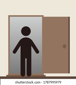 An open door and a person.