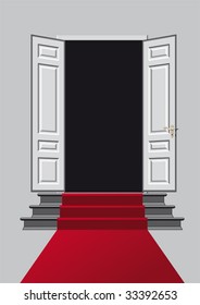 open door with red carpet