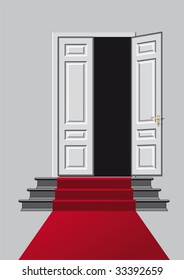 open door with red carpet