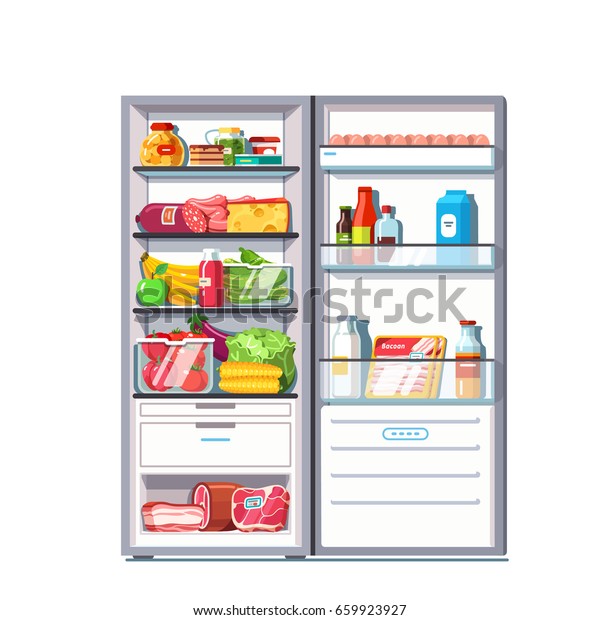 Open Door Refrigerator Full Vegetables Fruits Stock Vector (Royalty ...