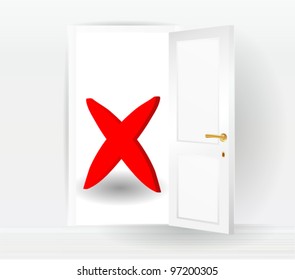 open door with rejected sign