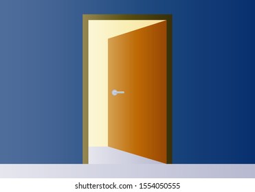 Open door in a room with blue walls.
