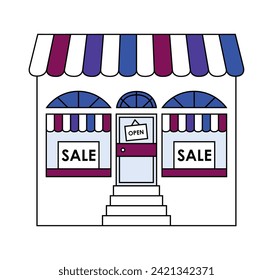 Open door and sale display window vector illustration