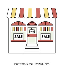 Open door and sale display window vector illustration