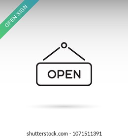 Signo de puerta abierta. Icono de esquema web moderno plano aislado en fondo blanco.