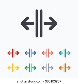 Open the door sign icon. Control in the elevator symbol. Colored flat icons on white background.