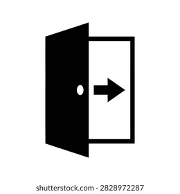 Open door sign icon with directional arrow showing the way out direction illustration