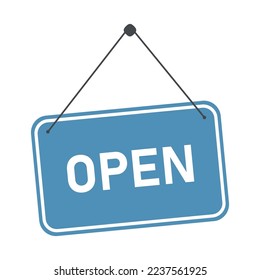 Open door sign on a silver chain on a white background. Open signs hanging with chain