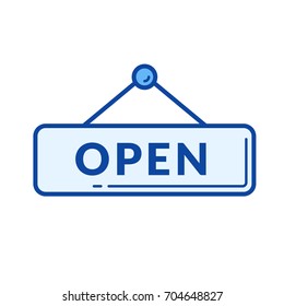 Open door sign vector line icon isolated on white background. Open door sign line icon for infographic, website or app. Blue icon designed on a grid system.