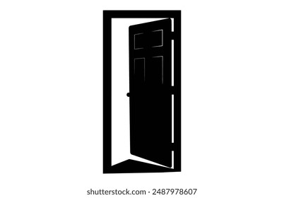 Open Door Silhouette Clipart, Opening Door Vector black Silhouette