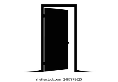 Open Door Silhouette Clipart, Opening Door Vector black Silhouette